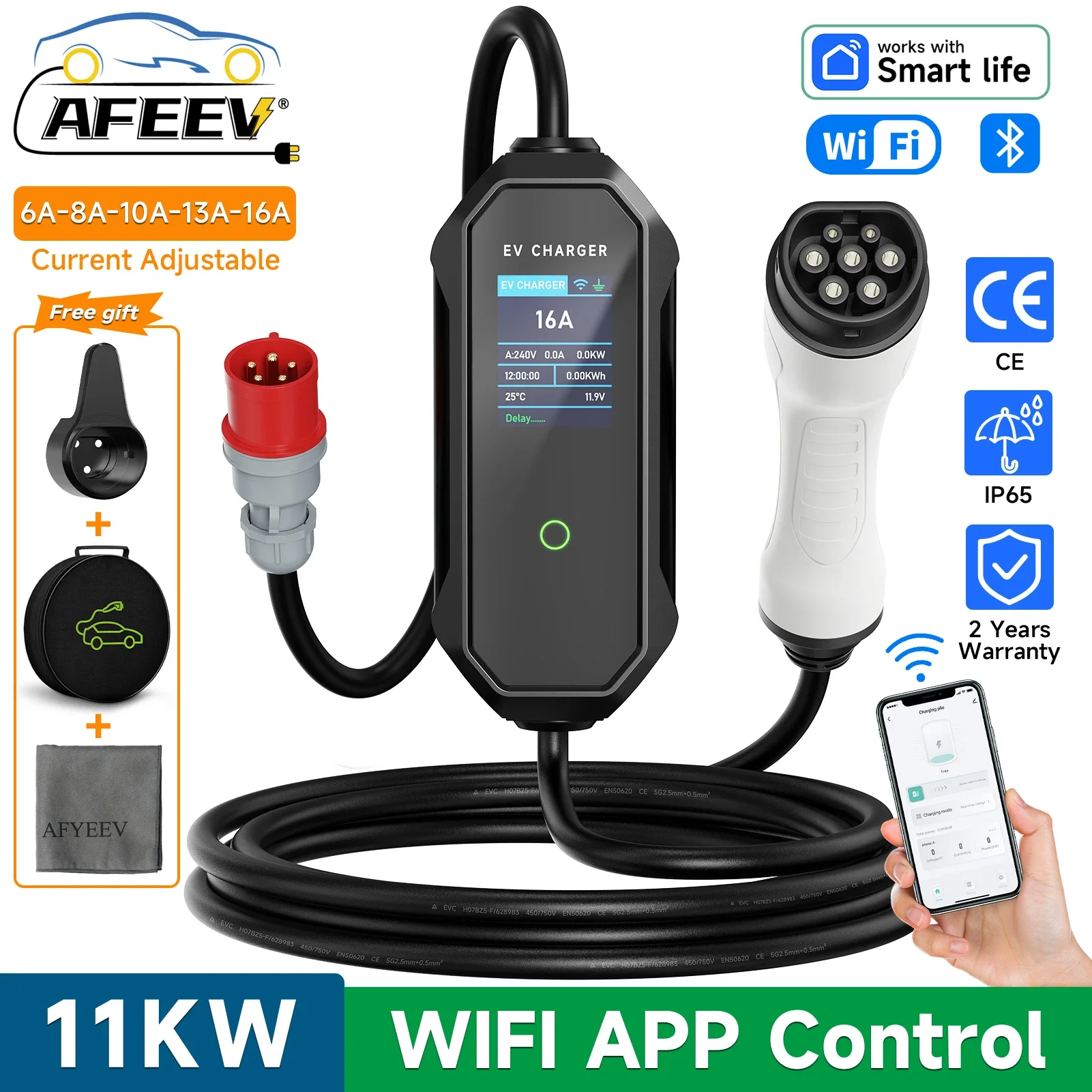 Type 2 Portable Ev Charger 11Kw Cee - Chargeur EV portable AFEEV 11KW Type