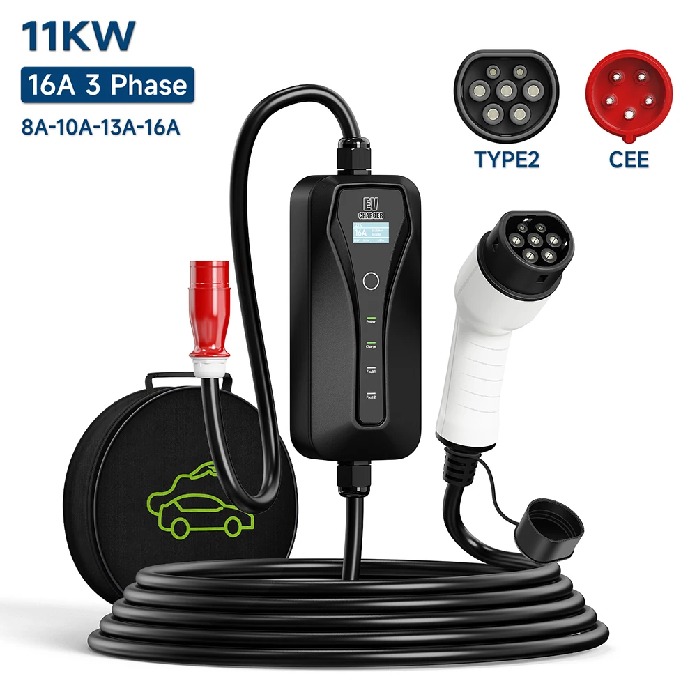 Type 2 Portable Ev Charger 11Kw Cee - Chargeur EV 11KW 16A Type 2,